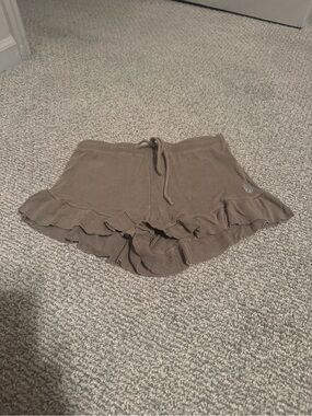 FP Movement by Free People Ribbed Ruffle Drawstring Shorts - Taupe